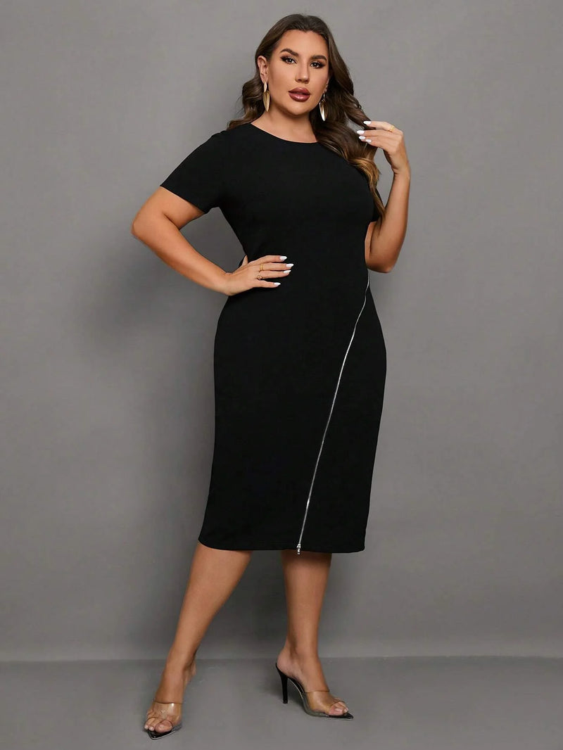 Vestido Bodycon Plus Size com Zíper Frontal - Elegância e Estilo Slim Fit