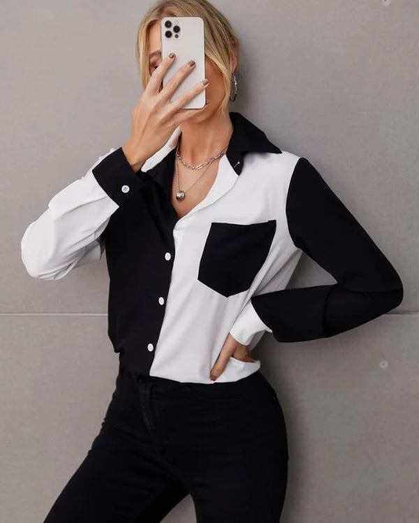 Camisa Feminina Black and White Bicolor