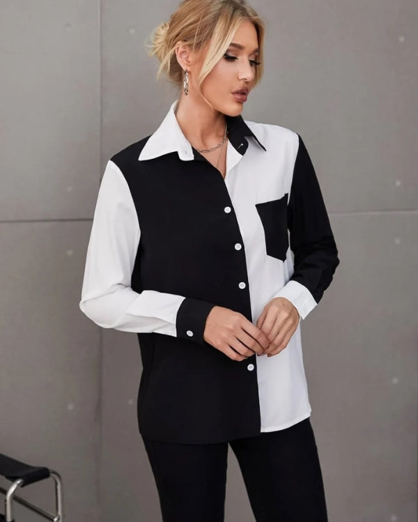 Camisa Feminina Black and White Bicolor