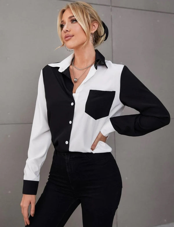 Camisa Feminina Black and White Bicolor